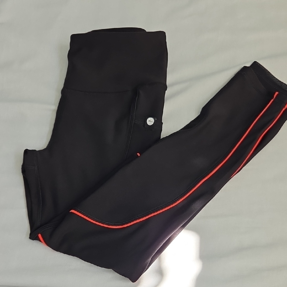 Black Leggings with Neon Orange Accents